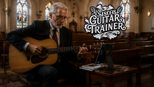 A guitarist mapping out shapes across the guitar fretboard