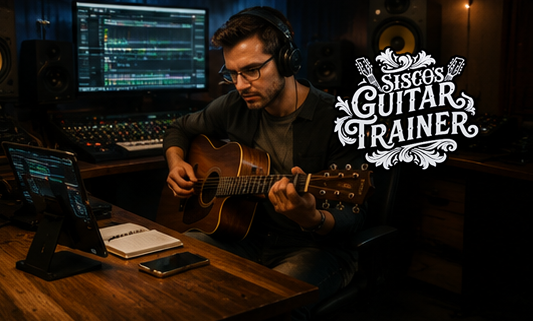 A beginner guitar player practicing with Sisco's Guitar Trainer