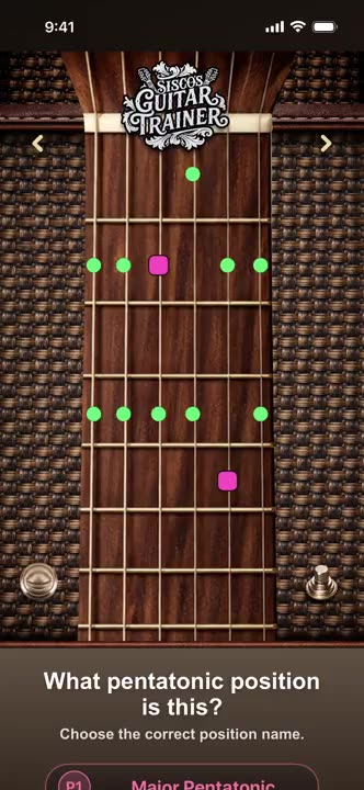 Pentatonic scale pattern on the fretboard inside Sisco's Guitar Trainer